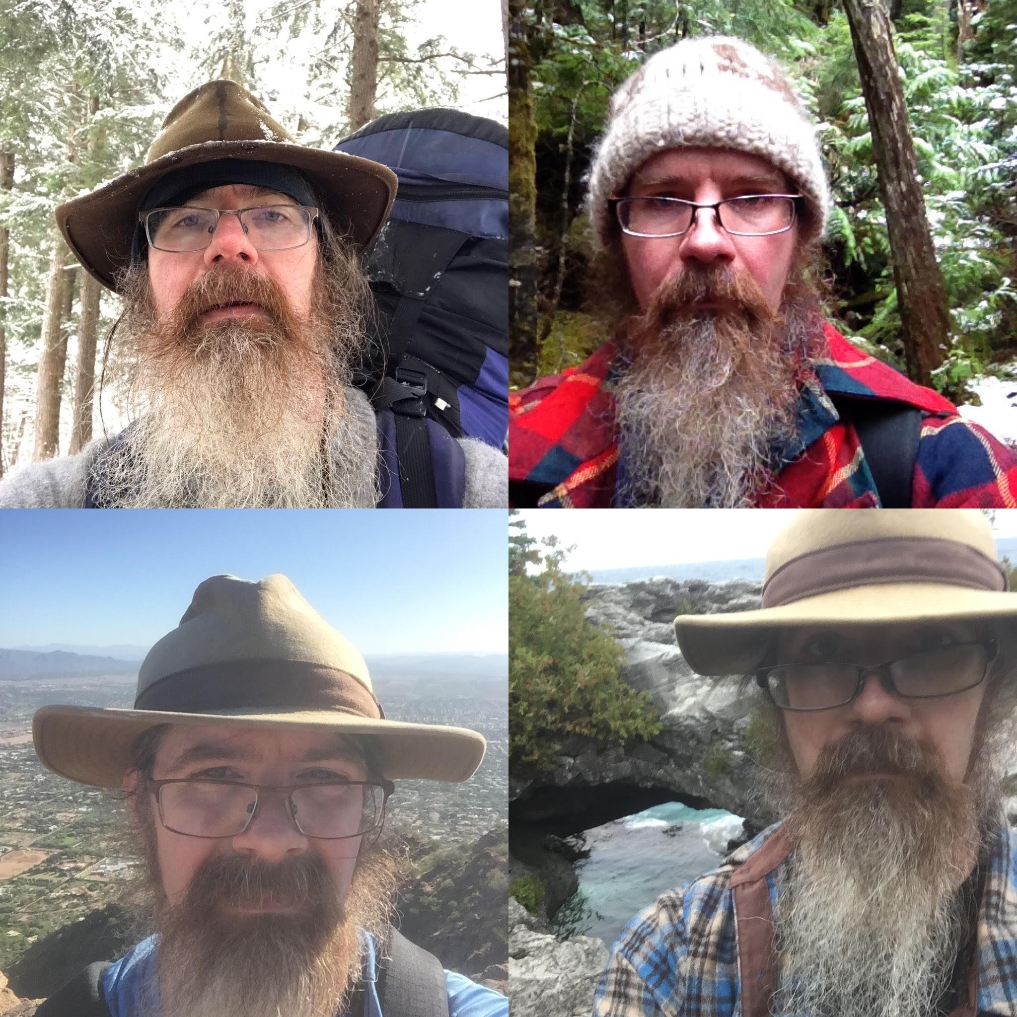 Four panel image of the me on various hikes